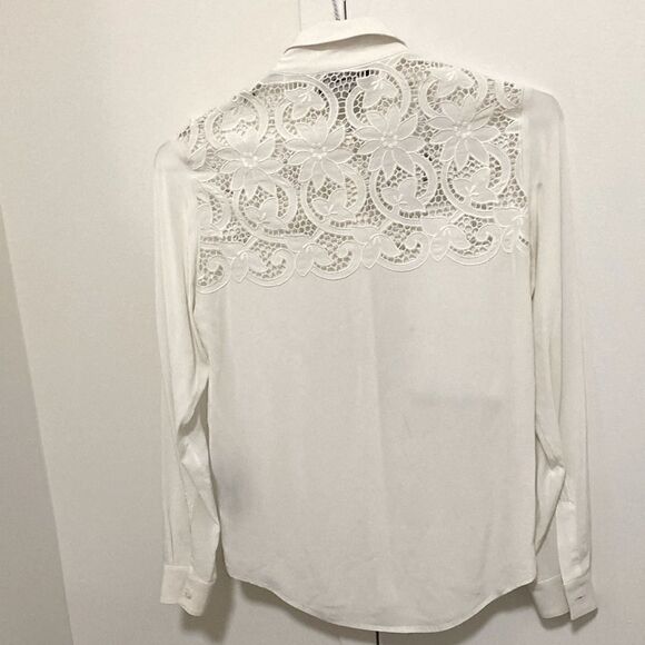 The Kooples Woman’s Long Sleeve White Blouse Floral Lace Front & Back Yoke. - Picture 2 of 10